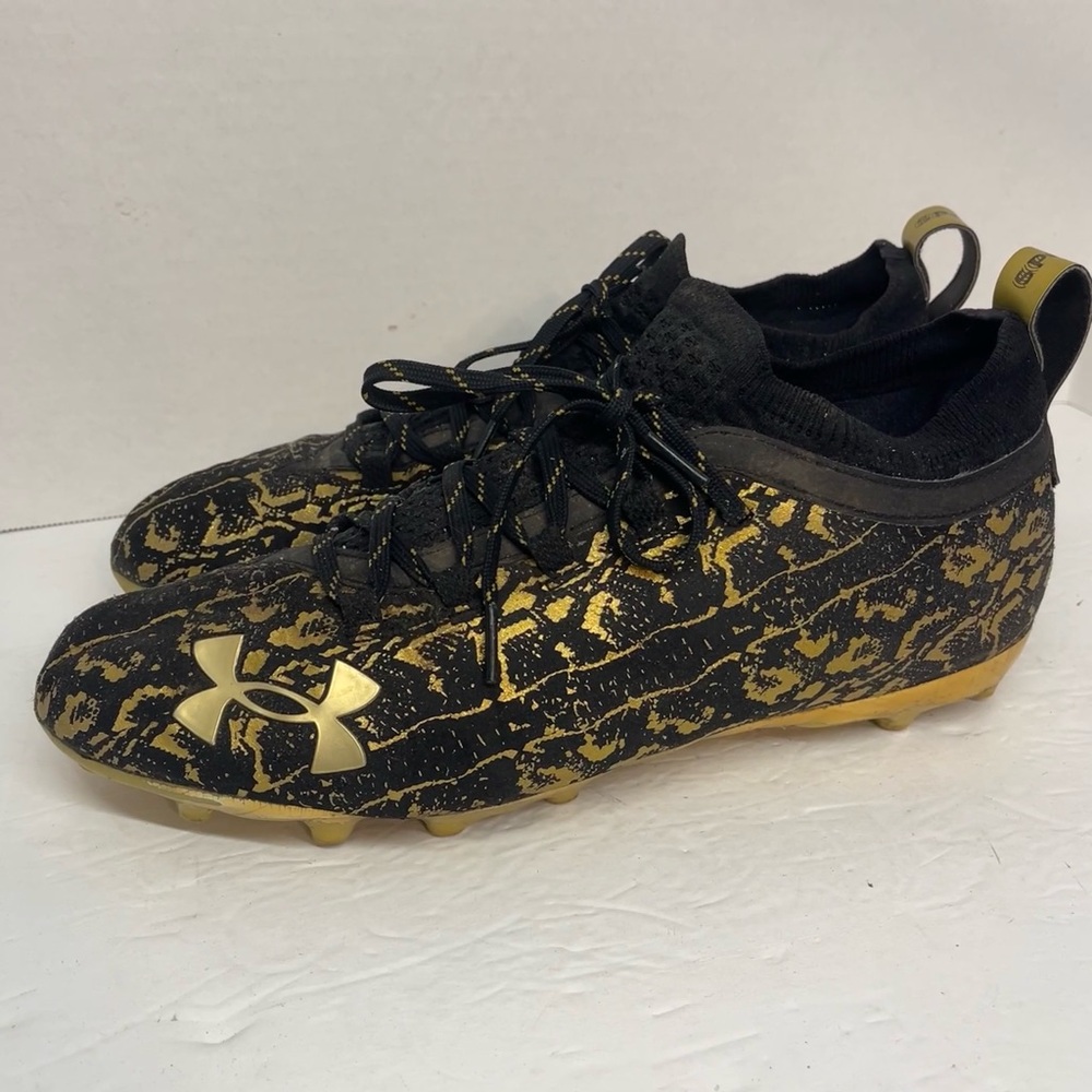 Under Armour Spotlight Lux Suede 2.0 Men's 12 Black Gold Chrome Football Cleat